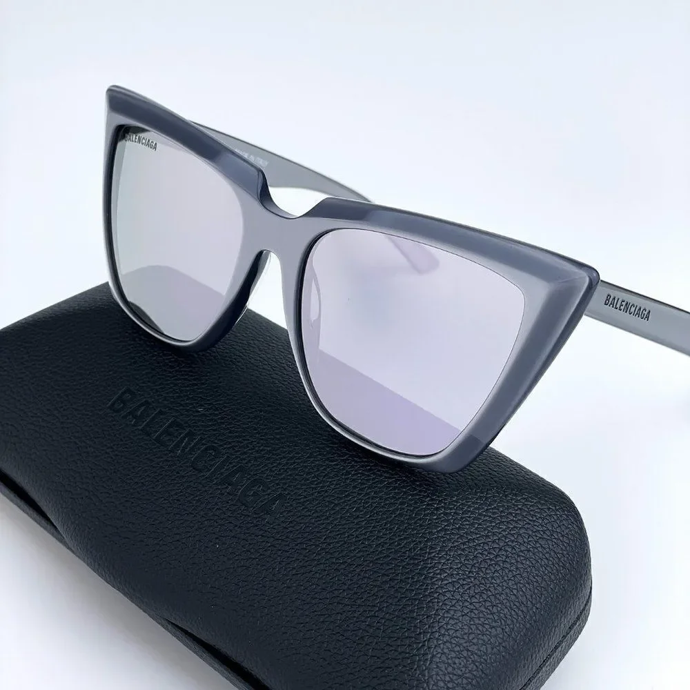 SALE! NEW Balenciaga BB0046S 006 Silver Gray Mirrored  Cat Eye Women Sunglasses
